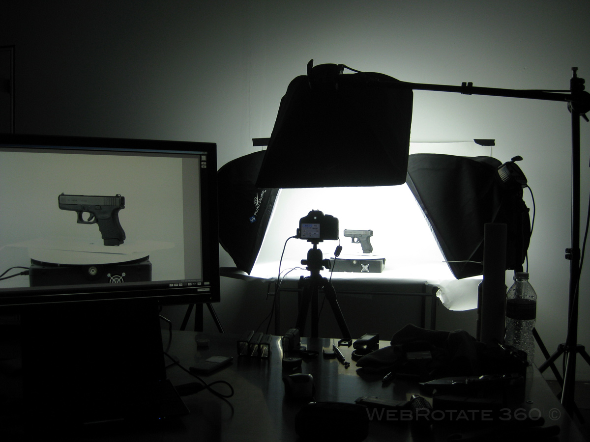 On location - 360 product photo setup for Glock